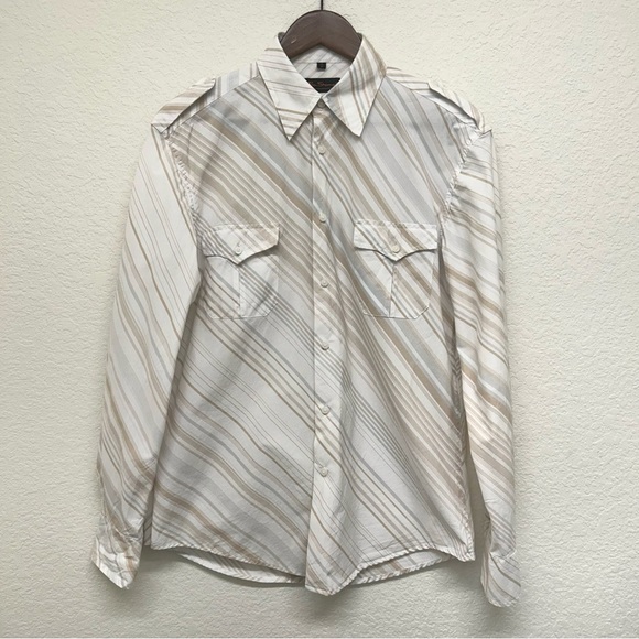Men’s Ben Sherman Vintage Y2K Tan Striped Button Down Shirt - Medium - Picture 1 of 15